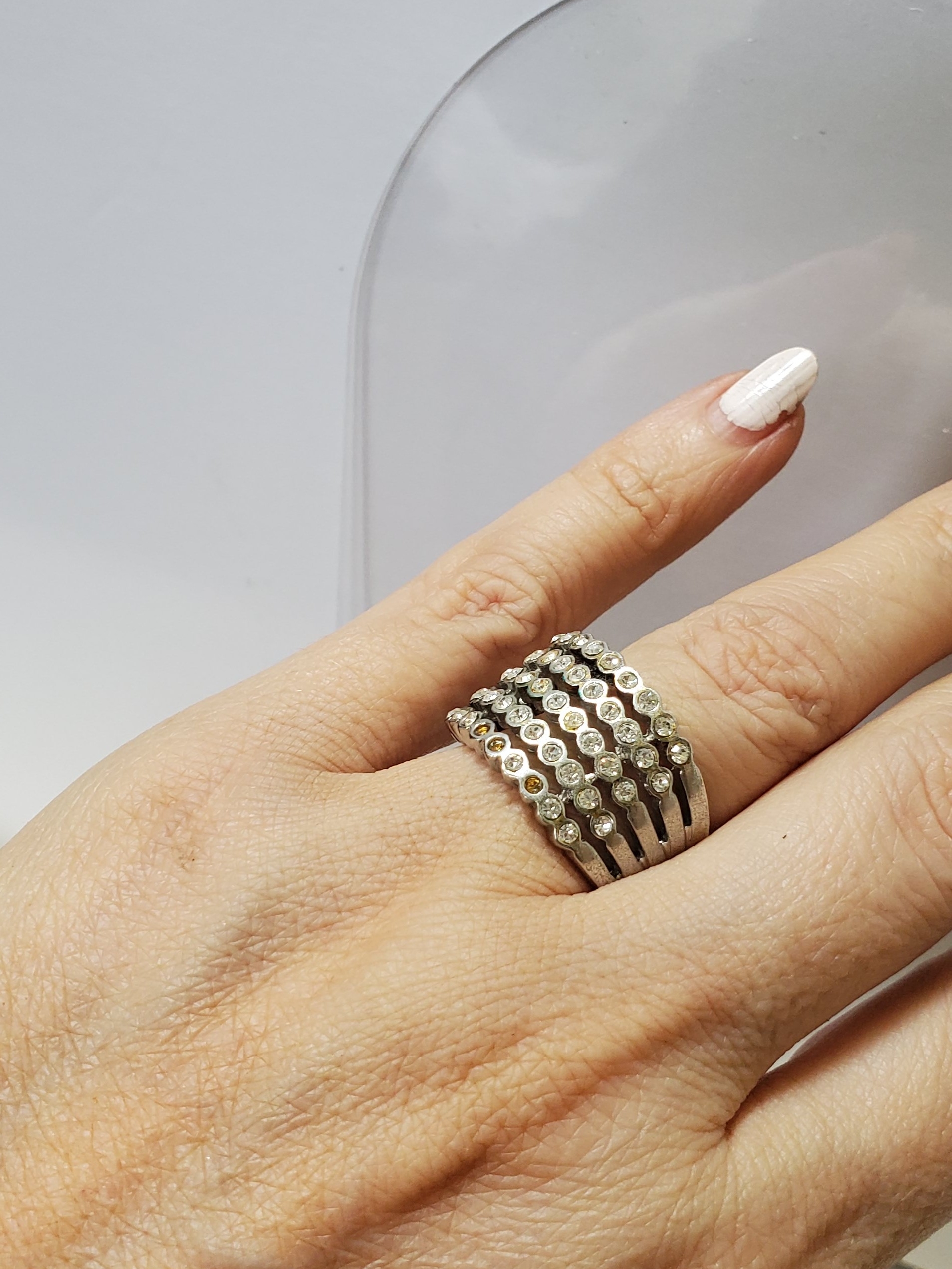 Silver Stackable Multi-Row Cz Ring - White